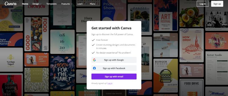 canva signup page