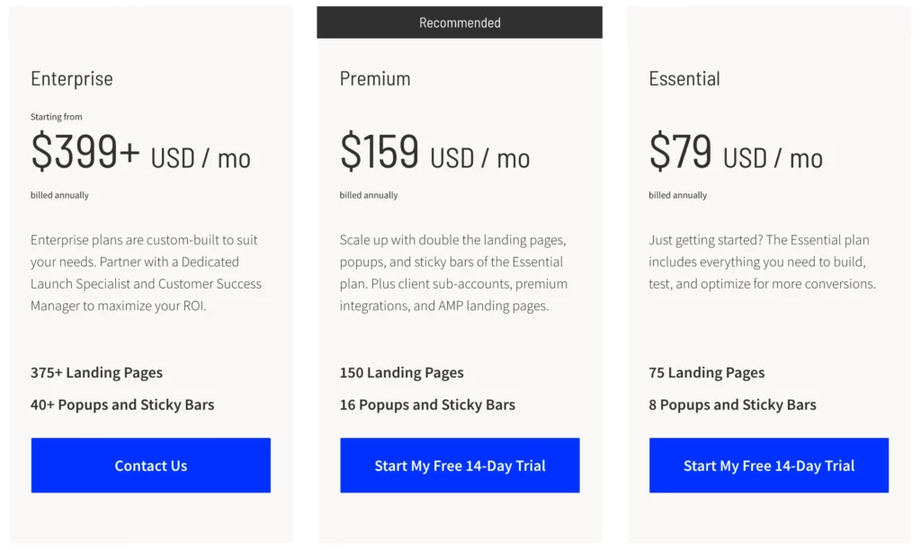 Unbounce Pricing Plan