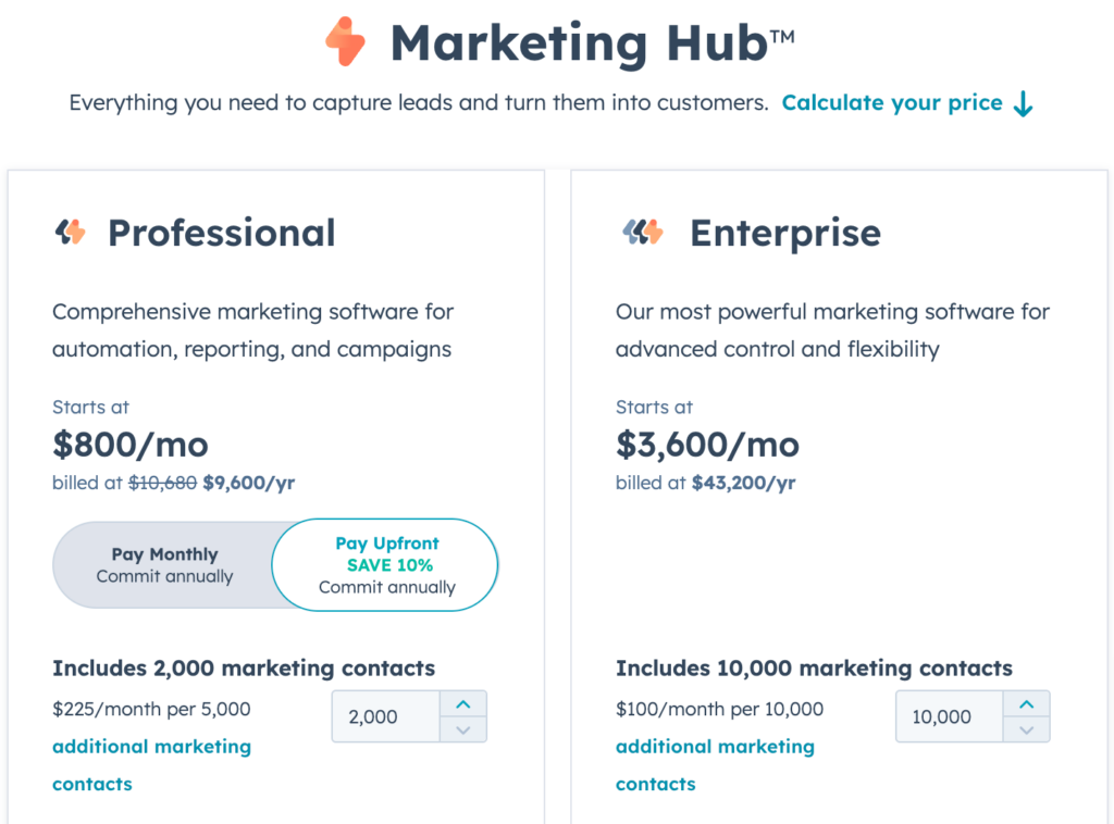 Marketing Software Pricing HubSpot